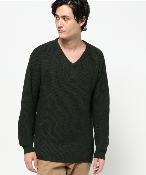 SHIPS JET BLUE（シップスジェットブルー）の「SHIPS JET BLUE: アゼ編み スリットニット（ニット/セーター・メンズ・ブラウン/オリーブ/ブラック・MEDIUM/LARGE）」の10枚目の写真