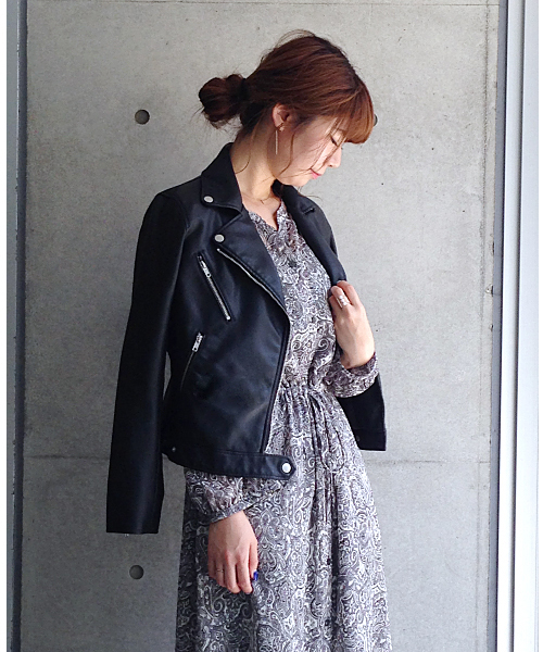 laboratory work（ラボラトリーワーク）の「フェイクレザーベーシックライダース（ライダースジャケット・レディース・ブラック・MEDIUM/SMALL）」の2枚目の写真