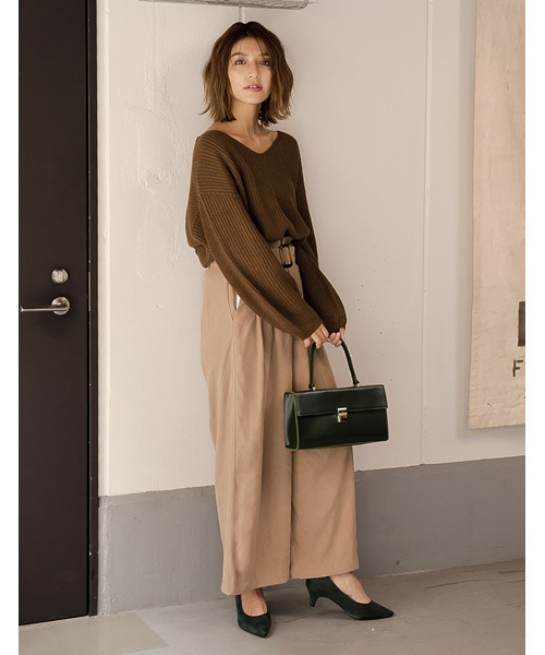 Re:EDIT（リエディ）の「ワイドスリーブバッククロスニットトップス（ニット/セーター・レディース・ホワイト/ブラック/ブラウン/ブルー/レッド・MEDIUM）」の11枚目の写真