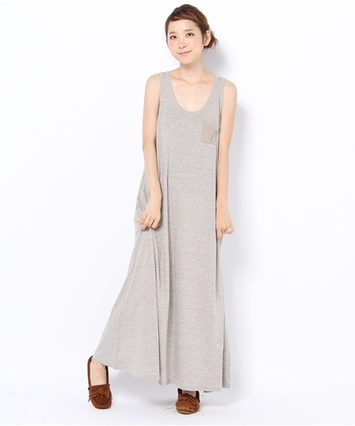green label relaxing(グリーンレーベルリラクシング)の「GC リヨセルC マキシワンピース NS(ワンピース・レディース・グレー/ブラック/オレンジ/ダークグリーン/ワインレッド/ターコイズブルー/ネイビー/ベージュ/ロイヤルブルー・36/38)」の3枚目の写真