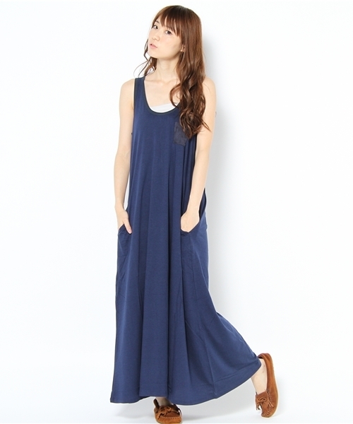 green label relaxing(グリーンレーベルリラクシング)の「GC リヨセルC マキシワンピース NS(ワンピース・レディース・グレー/ブラック/オレンジ/ダークグリーン/ワインレッド/ターコイズブルー/ネイビー/ベージュ/ロイヤルブルー・36/38)」の5枚目の写真