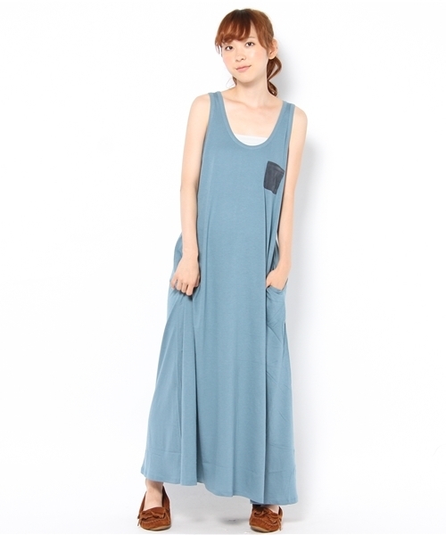 green label relaxing(グリーンレーベルリラクシング)の「GC リヨセルC マキシワンピース NS(ワンピース・レディース・グレー/ブラック/オレンジ/ダークグリーン/ワインレッド/ターコイズブルー/ネイビー/ベージュ/ロイヤルブルー・36/38)」の6枚目の写真