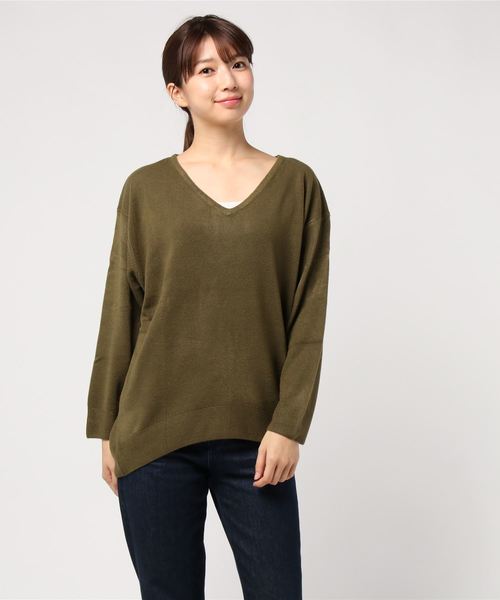 KOBE LETTUCE（コウベレタス）の「おうちで洗えるニット♪！ウォッシャブルカシミアタッチゆったりチュニックニットトップス/ウォッシャブルニット/レディースセーター/長袖[N1555]神戸レタス（チュニック・レディース・ブラック/アイボリー/グレー/ラベンダー/ブルー系その他/ピンクベージュ/ダークネイビー/ベージュ系その他/マスタード/ダークカーキ/ワイン・FREE）」の5枚目の写真