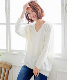 おうちで洗えるニット♪！ウォッシャブルカシミアタッチゆったりチュニックニットトップス/ウォッシャブルニット/レディースセーター/長袖[N1555]神戸レタス