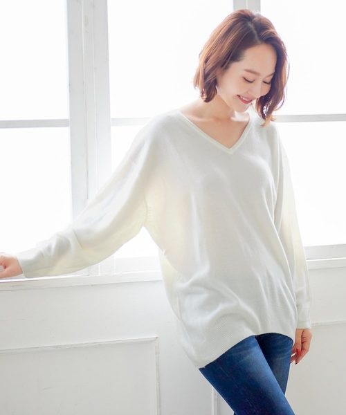 KOBE LETTUCE（コウベレタス）の「おうちで洗えるニット♪！ウォッシャブルカシミアタッチゆったりチュニックニットトップス/ウォッシャブルニット/レディースセーター/長袖[N1555]神戸レタス（チュニック・レディース・ブラック/アイボリー/グレー/ラベンダー/ブルー系その他/ピンクベージュ/ダークネイビー/ベージュ系その他/マスタード/ダークカーキ/ワイン・FREE）」の20枚目の写真