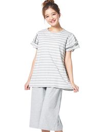 fran de lingerie | Border cotton cotton100%ボーダー 袖フリルパジャマ(ルームウェア/パジャマ)