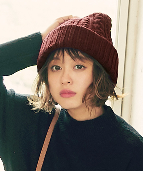 KOBE LETTUCE（コウベレタス）の「[ ケーブルニット / リブニット ]リバーシブルデザイン☆ニットキャップ＊レディース/ニット帽/帽子[J623]神戸レタス（ニットキャップ/ビーニー・レディース・ブラック/グレー/アイボリー/ブルー系その他/レッド系その他・FREE）」の5枚目の写真