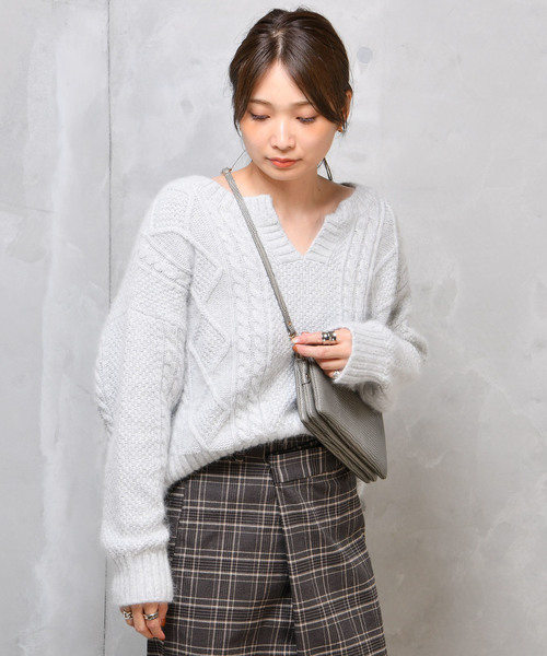 DouDou（ドゥドゥ）の「ケーブルスキッパーニット（ニット/セーター・レディース・オフホワイト/ブラック/グレー/ラベンダー・FREE）」の18枚目の写真