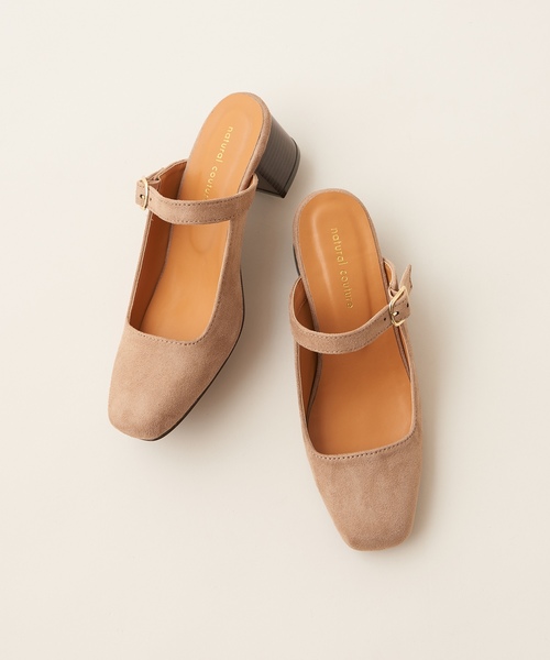 natural couture（ナチュラルクチュール）の「ストラップ付きスクエアミュール（その他シューズ・レディース・ブラック/ベージュ・M/L）」の2枚目の写真