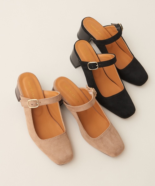 natural couture（ナチュラルクチュール）の「ストラップ付きスクエアミュール（その他シューズ・レディース・ブラック/ベージュ・M/L）」の7枚目の写真