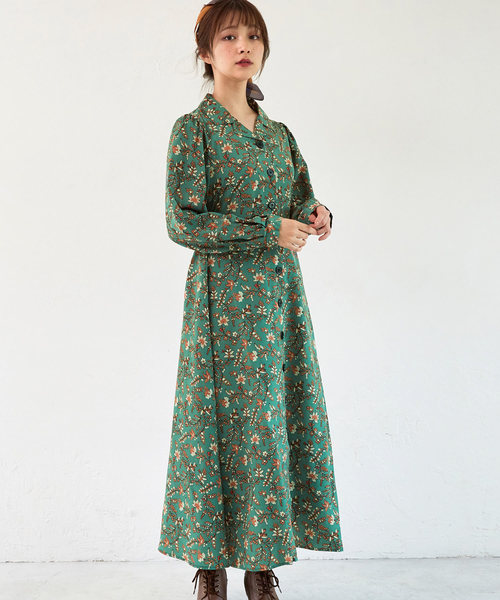 ADOLESCENCE (アドレセンス)の「花柄開襟シャツワンピース【ZOZOTOWN限定アイテム】(ワンピース)」|グリーン