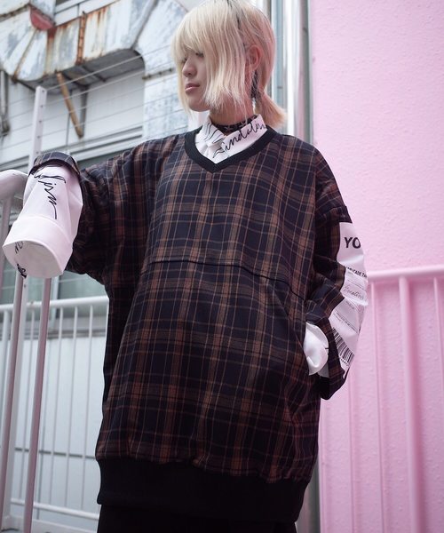rovtski(ロフトスキー)の「【ビッグシルエット】V NECK SHIRT PT/セットアップ プルオーバーVネックシャツ(シャツ/ブラウス・レディース・ブラック/ブラック系その他/グレー系その他・FREE)」の1枚目の写真