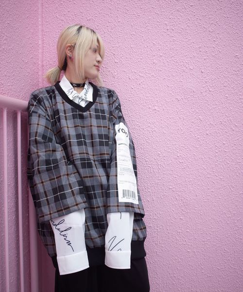 rovtski(ロフトスキー)の「【ビッグシルエット】V NECK SHIRT PT/セットアップ プルオーバーVネックシャツ(シャツ/ブラウス・レディース・ブラック/ブラック系その他/グレー系その他・FREE)」の6枚目の写真
