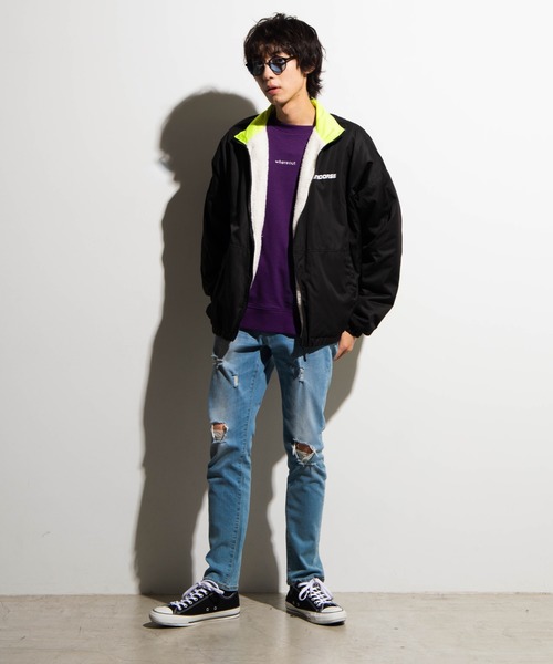 WEGO（ウィゴー）の「WEGO/裏ボアスタンドブルゾン（ブルゾン・メンズ・ブラック/パープル/イエロー・MEDIUM/LARGE）」の7枚目の写真