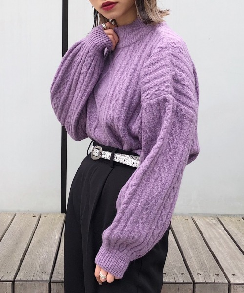 PAGEBOY（ページボーイ）の「ケーブルハイネックニット（ニット/セーター・レディース・グレー/ホワイト/ダークグリーン/パープル/モカ・FREE）」の5枚目の写真