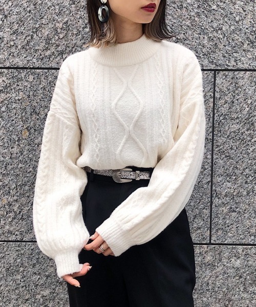 PAGEBOY（ページボーイ）の「ケーブルハイネックニット（ニット/セーター・レディース・グレー/ホワイト/ダークグリーン/パープル/モカ・FREE）」の6枚目の写真