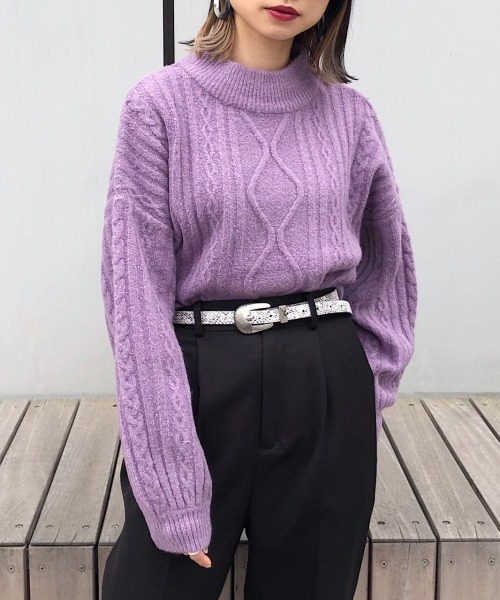 PAGEBOY（ページボーイ）の「ケーブルハイネックニット（ニット/セーター・レディース・グレー/ホワイト/ダークグリーン/パープル/モカ・FREE）」の18枚目の写真