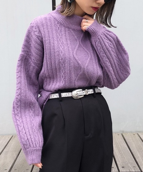 PAGEBOY（ページボーイ）の「ケーブルハイネックニット（ニット/セーター・レディース・グレー/ホワイト/ダークグリーン/パープル/モカ・FREE）」の19枚目の写真