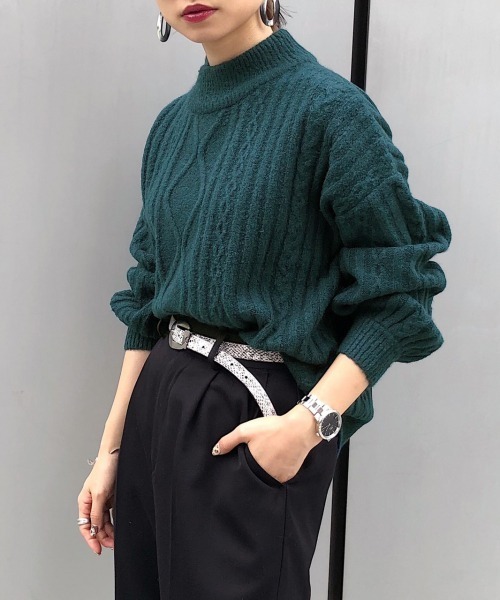 PAGEBOY（ページボーイ）の「ケーブルハイネックニット（ニット/セーター・レディース・グレー/ホワイト/ダークグリーン/パープル/モカ・FREE）」の14枚目の写真