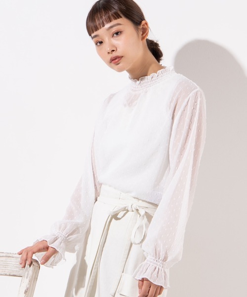 WEGO（ウィゴー）の「WEGO/シアーシャーリングハイネックブラウス（シャツ/ブラウス・レディース・サックスブルー/オフホワイト/ホワイト系その他/ブラック・FREE）」の3枚目の写真