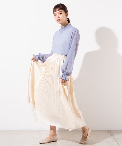 WEGO（ウィゴー）の「WEGO/シアーシャーリングハイネックブラウス（シャツ/ブラウス・レディース・サックスブルー/オフホワイト/ホワイト系その他/ブラック・FREE）」の12枚目の写真