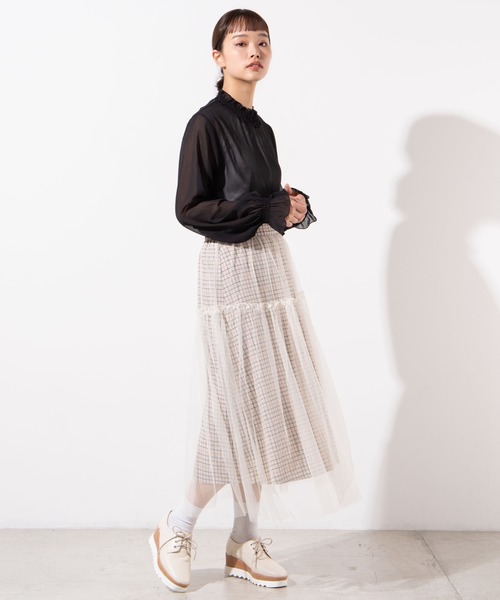 WEGO（ウィゴー）の「WEGO/シアーシャーリングハイネックブラウス（シャツ/ブラウス・レディース・サックスブルー/オフホワイト/ホワイト系その他/ブラック・FREE）」の8枚目の写真