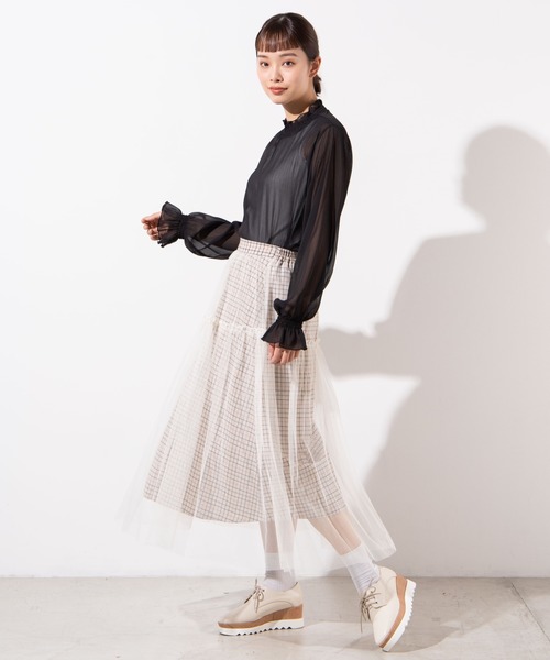 WEGO（ウィゴー）の「WEGO/シアーシャーリングハイネックブラウス（シャツ/ブラウス・レディース・サックスブルー/オフホワイト/ホワイト系その他/ブラック・FREE）」の9枚目の写真