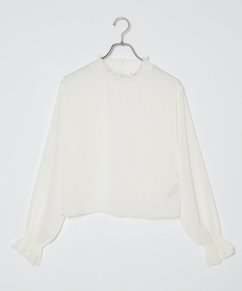 WEGO（ウィゴー）の「WEGO/シアーシャーリングハイネックブラウス（シャツ/ブラウス・レディース・サックスブルー/オフホワイト/ホワイト系その他/ブラック・FREE）」の14枚目の写真