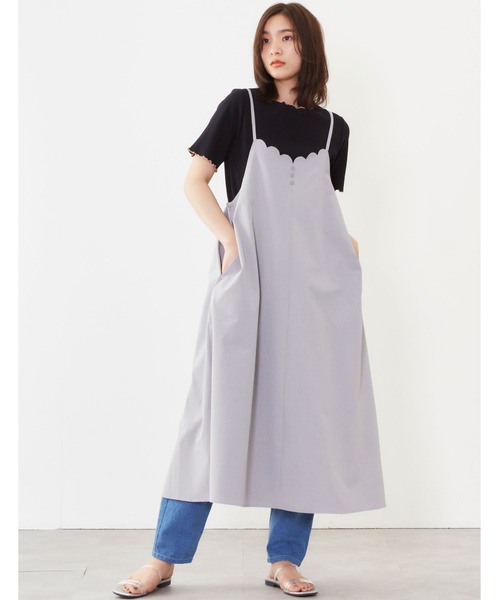 POU DOU DOU(プードゥドゥ)の「スカラップフレアーキャミワンピース(ワンピース・レディース・グレー/ミント/ブラック・3)」の3枚目の写真