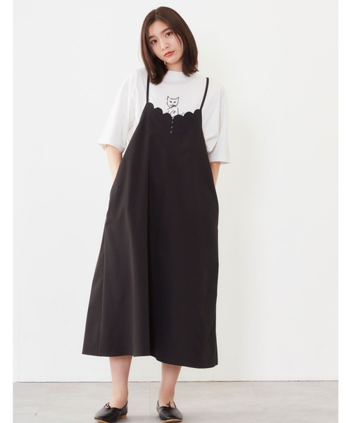 POU DOU DOU(プードゥドゥ)の「スカラップフレアーキャミワンピース(ワンピース・レディース・グレー/ミント/ブラック・3)」の2枚目の写真