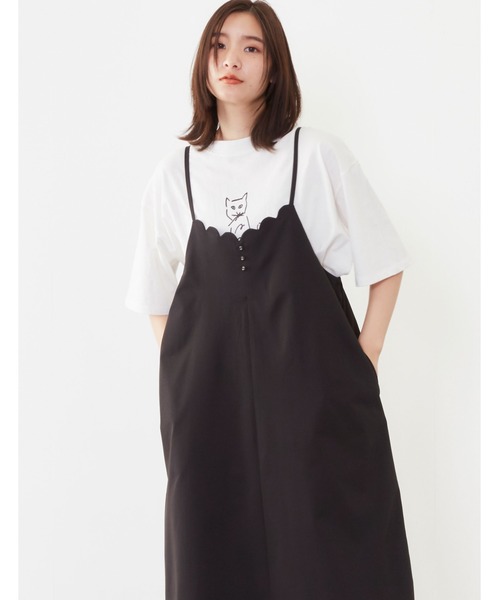 POU DOU DOU(プードゥドゥ)の「スカラップフレアーキャミワンピース(ワンピース・レディース・グレー/ミント/ブラック・3)」の13枚目の写真