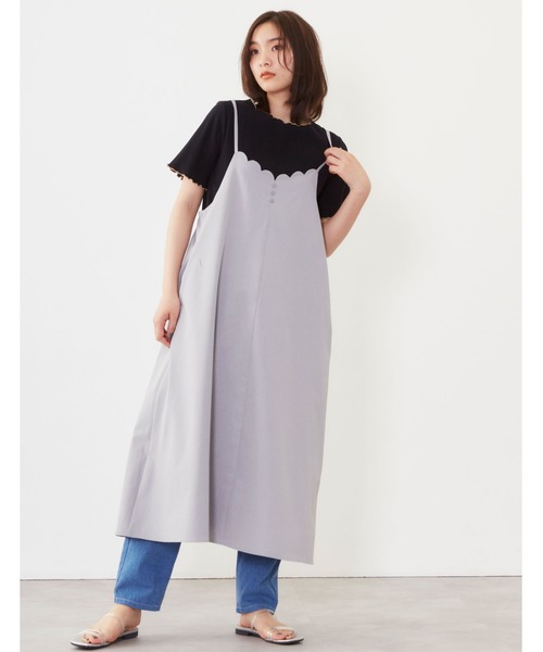 POU DOU DOU(プードゥドゥ)の「スカラップフレアーキャミワンピース(ワンピース・レディース・グレー/ミント/ブラック・3)」の14枚目の写真