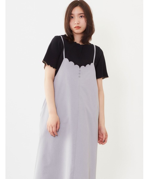 POU DOU DOU(プードゥドゥ)の「スカラップフレアーキャミワンピース(ワンピース・レディース・グレー/ミント/ブラック・3)」の18枚目の写真