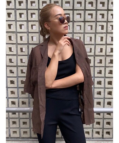 EGOIST（エゴイスト）の「シアー開襟半袖シャツ（シャツ/ブラウス・レディース・アイボリー/ブラウン/ライトブラウン/グリーン・FREE）」の3枚目の写真