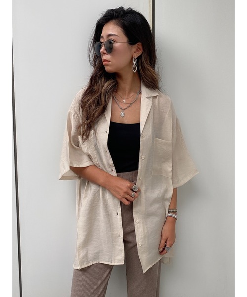 EGOIST（エゴイスト）の「シアー開襟半袖シャツ（シャツ/ブラウス・レディース・アイボリー/ブラウン/ライトブラウン/グリーン・FREE）」の8枚目の写真