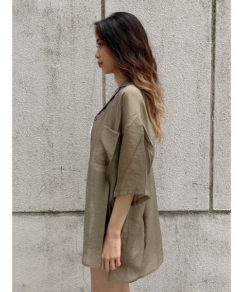 EGOIST（エゴイスト）の「シアー開襟半袖シャツ（シャツ/ブラウス・レディース・アイボリー/ブラウン/ライトブラウン/グリーン・FREE）」の14枚目の写真