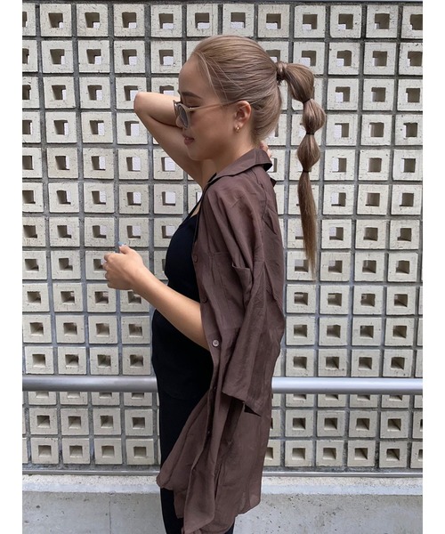 EGOIST（エゴイスト）の「シアー開襟半袖シャツ（シャツ/ブラウス・レディース・アイボリー/ブラウン/ライトブラウン/グリーン・FREE）」の13枚目の写真