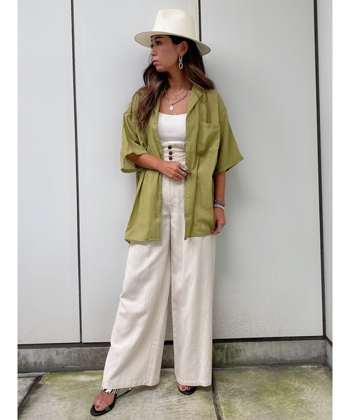 EGOIST（エゴイスト）の「シアー開襟半袖シャツ（シャツ/ブラウス・レディース・アイボリー/ブラウン/ライトブラウン/グリーン・FREE）」の6枚目の写真