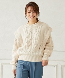 ケーブルレイヤード風ニットトップス