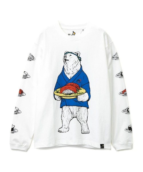 go slow caravan（ゴースローキャラバン）の「USA/C 回転寿司クマ ロングスリーブTEE（Tシャツ/カットソー・メンズ・ホワイト/ブラック・MEDIUM/LARGE/X-LARGE）」の2枚目の写真