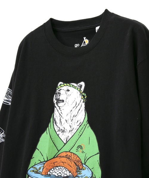 go slow caravan（ゴースローキャラバン）の「USA/C 回転寿司クマ ロングスリーブTEE（Tシャツ/カットソー・メンズ・ホワイト/ブラック・MEDIUM/LARGE/X-LARGE）」の7枚目の写真