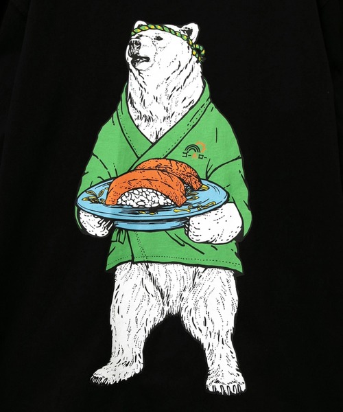 go slow caravan（ゴースローキャラバン）の「USA/C 回転寿司クマ ロングスリーブTEE（Tシャツ/カットソー・メンズ・ホワイト/ブラック・MEDIUM/LARGE/X-LARGE）」の9枚目の写真