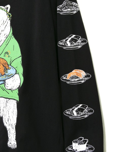 go slow caravan（ゴースローキャラバン）の「USA/C 回転寿司クマ ロングスリーブTEE（Tシャツ/カットソー・メンズ・ホワイト/ブラック・MEDIUM/LARGE/X-LARGE）」の3枚目の写真