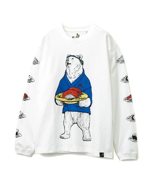 go slow caravan（ゴースローキャラバン）の「USA/C 回転寿司クマ ロングスリーブTEE（Tシャツ/カットソー・メンズ・ホワイト/ブラック・MEDIUM/LARGE/X-LARGE）」の17枚目の写真