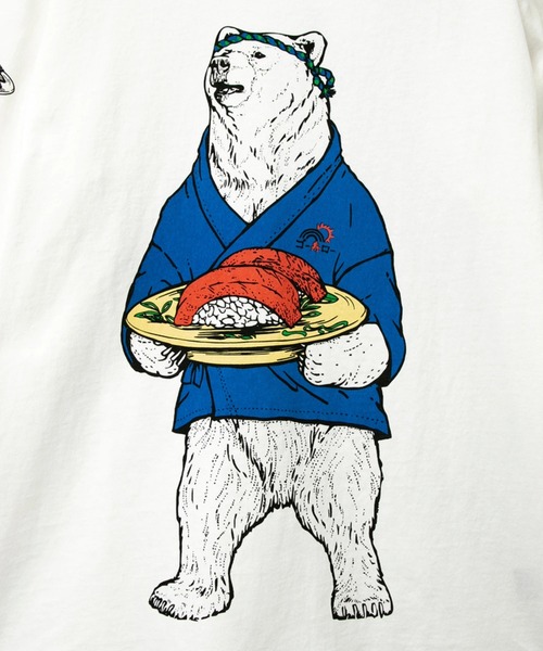 go slow caravan（ゴースローキャラバン）の「USA/C 回転寿司クマ ロングスリーブTEE（Tシャツ/カットソー・メンズ・ホワイト/ブラック・MEDIUM/LARGE/X-LARGE）」の6枚目の写真