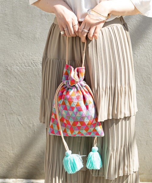 DISCOAT（ディスコート）の「タッセル付ジャガード巾着トートバッグ