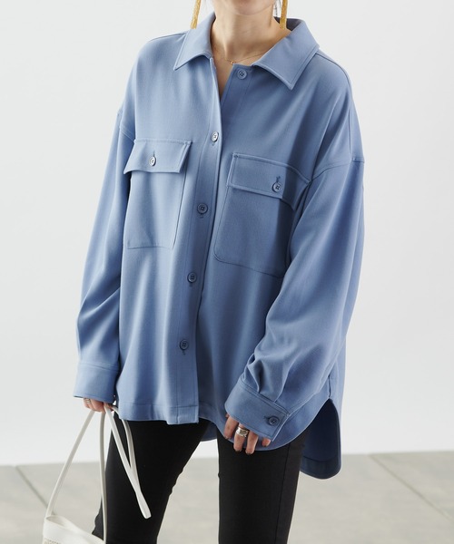 COLONY 2139（コロニートゥーワンスリーナイン）の「TRストレッチCPOシャツ (セットアップ可)（シャツ/ブラウス・レディース・グリーン/ブラック/ブルー・LARGE/MEDIUM）」の20枚目の写真