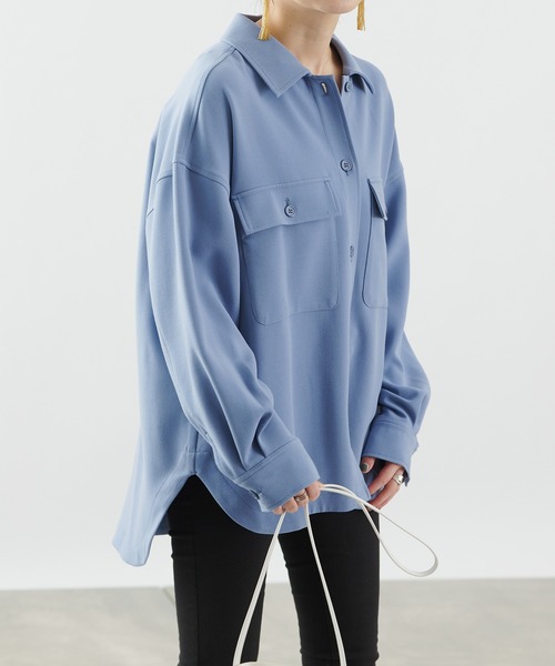 COLONY 2139（コロニートゥーワンスリーナイン）の「TRストレッチCPOシャツ (セットアップ可)（シャツ/ブラウス・レディース・グリーン/ブラック/ブルー・LARGE/MEDIUM）」の21枚目の写真