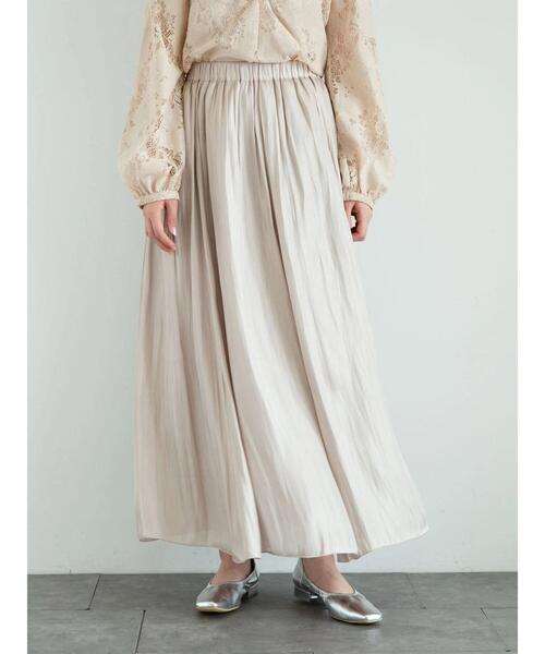 earth music&ecology（アースミュージックアンドエコロジー）の「シャイニーサテンスカート ＊（スカート・レディース・チャコールグレー/ベージュ/サックスブルー/ミント/ラベンダー/ホワイト系その他2・FREE）」の8枚目の写真