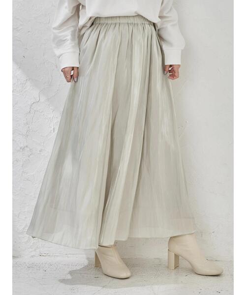 earth music&ecology（アースミュージックアンドエコロジー）の「シャイニーサテンスカート ＊（スカート・レディース・チャコールグレー/ベージュ/サックスブルー/ミント/ラベンダー/ホワイト系その他2・FREE）」の9枚目の写真